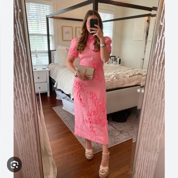 NWT Antonio MelaniWillow Floral Applique Mock Neck Short Sleeve Midi Dress - Picture 3 of 6